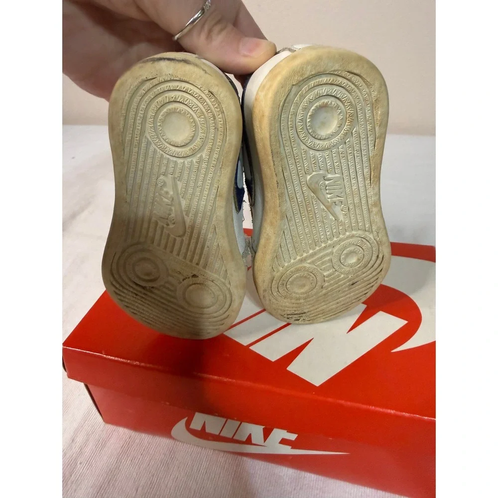 Vintage 1985 Nike Romp Baby Sneakers White Royal Blue 850305 TY Size 3C with Box